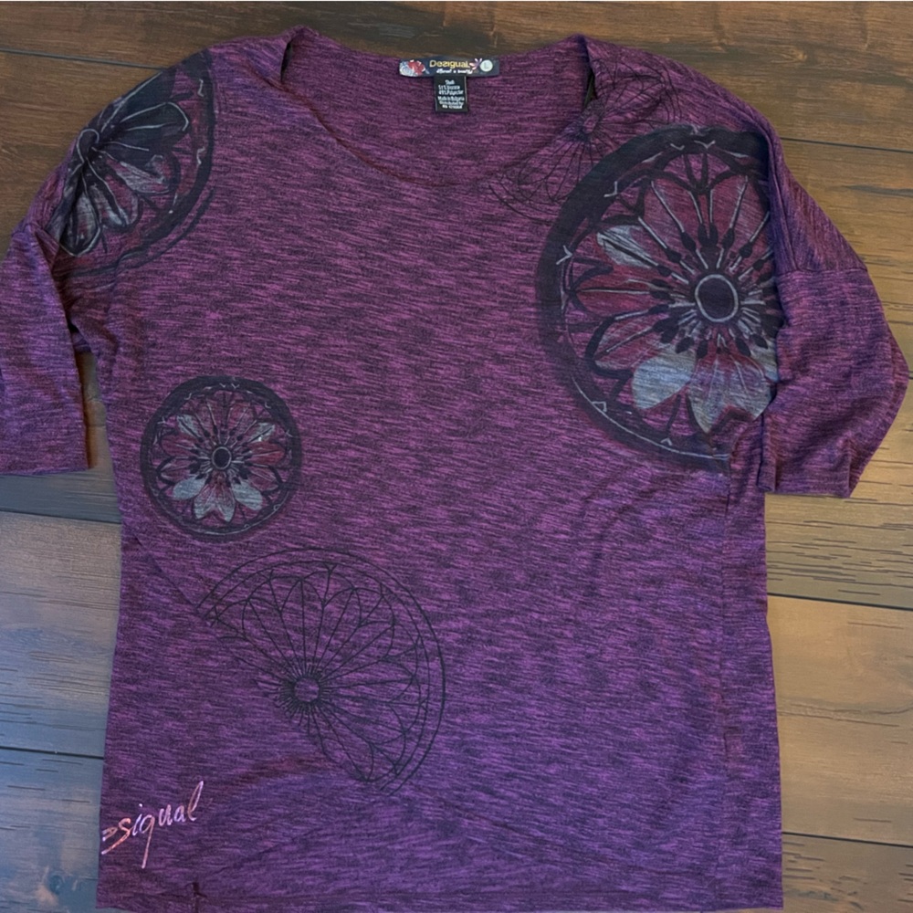 Desigual Purple and Black Graphic Blouse